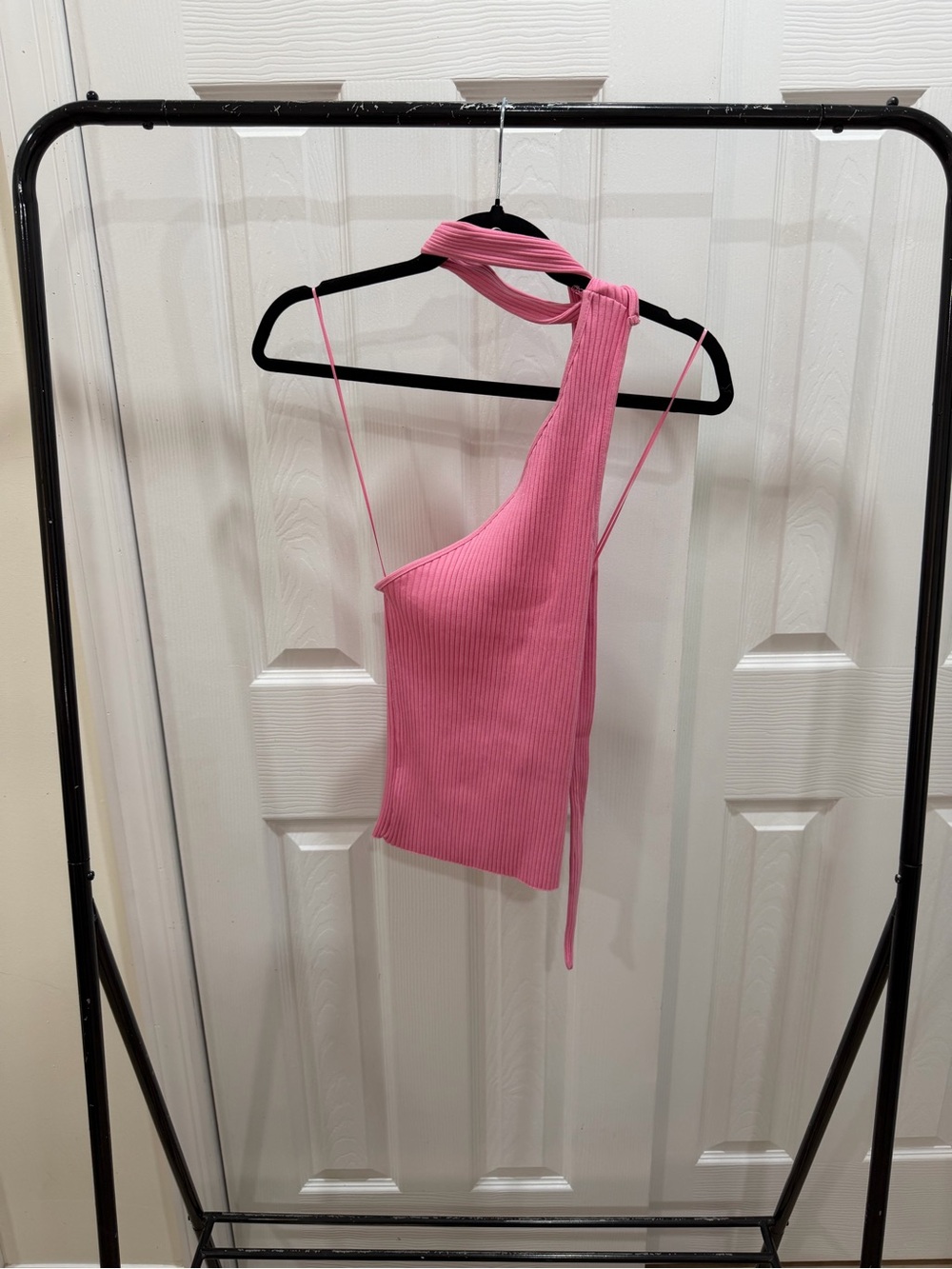 Zara Pink Ribbed One-Shoulder Tank Top - Picture 2 of 6
